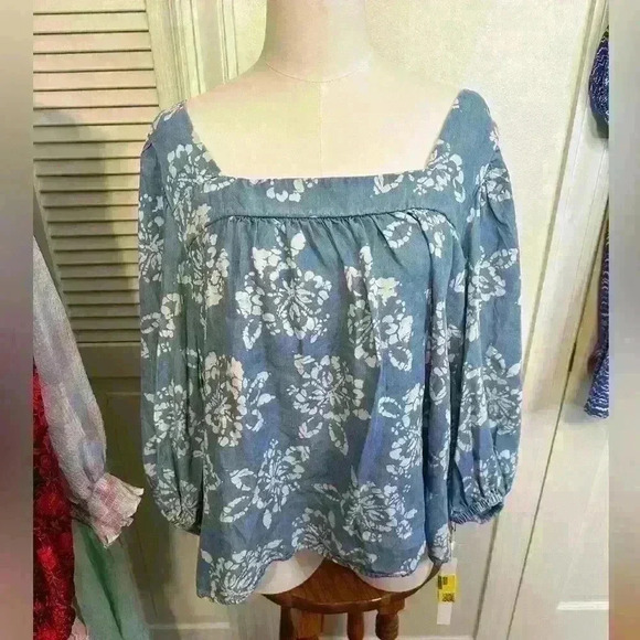 CASLON Blue With White Pattern Top Size Large NWT - Picture 2 of 8